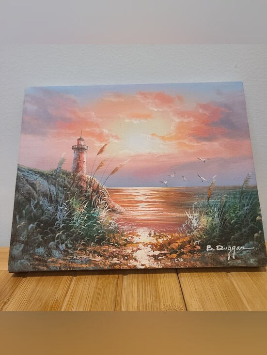 None Other - Vintage Lighthouse Sunset Canvas 1970s